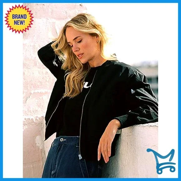 Lightweight Bomber Jacket with Pockets, Zip Up Casual Coat for Spring Fall